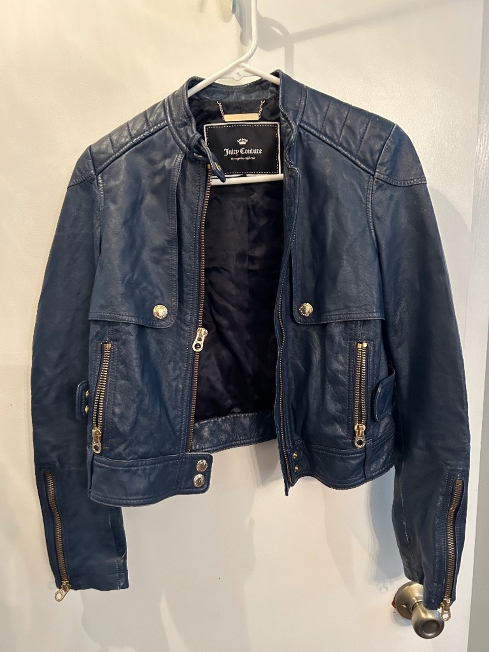 Juicy Couture Blue Leather Jacket Small